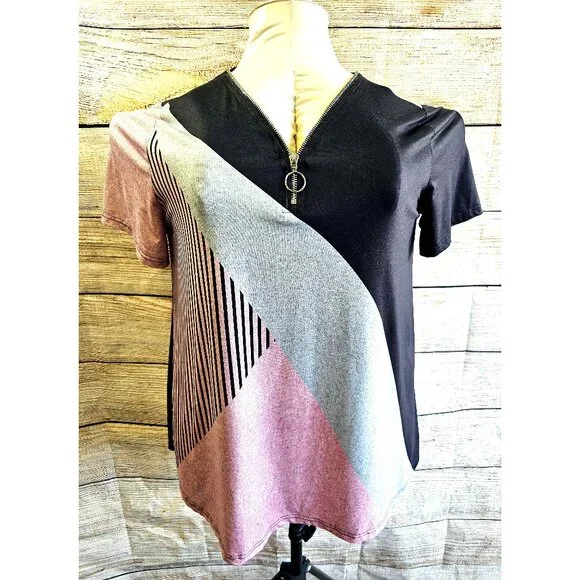 Shein Curve Color-Blocked with Zip V-Neck Short Sleeve 3XL - Picture 1 of 8